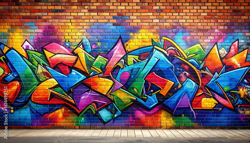 Vibrant graffiti art on a brick wall showcasing bold colors and artistic street style