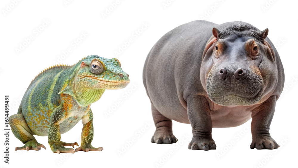 Fototapeta premium Chameleon Animal and Hippopotamus Animal on transparent background