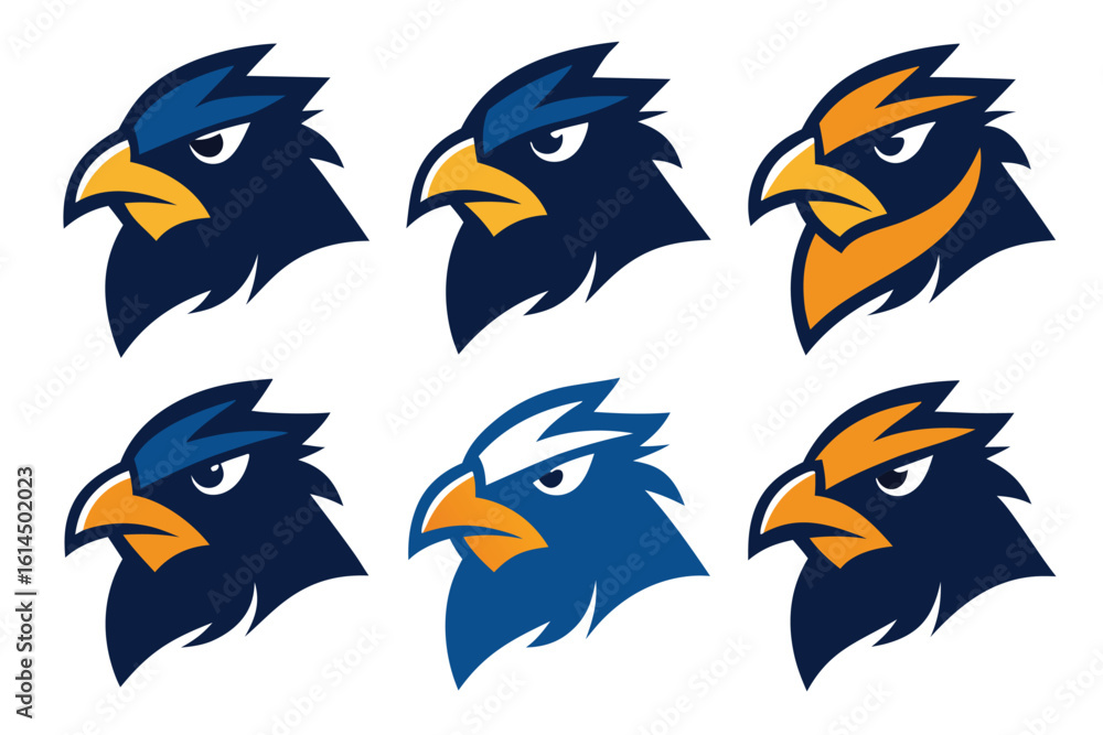 Fototapeta premium Vector art of six eagle head logos isolated on white background are presented in vector format