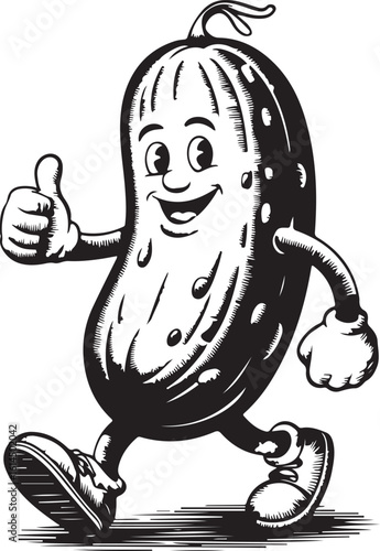 Walking Pickle Character Vector Illustration with Thumbs Up and Smile