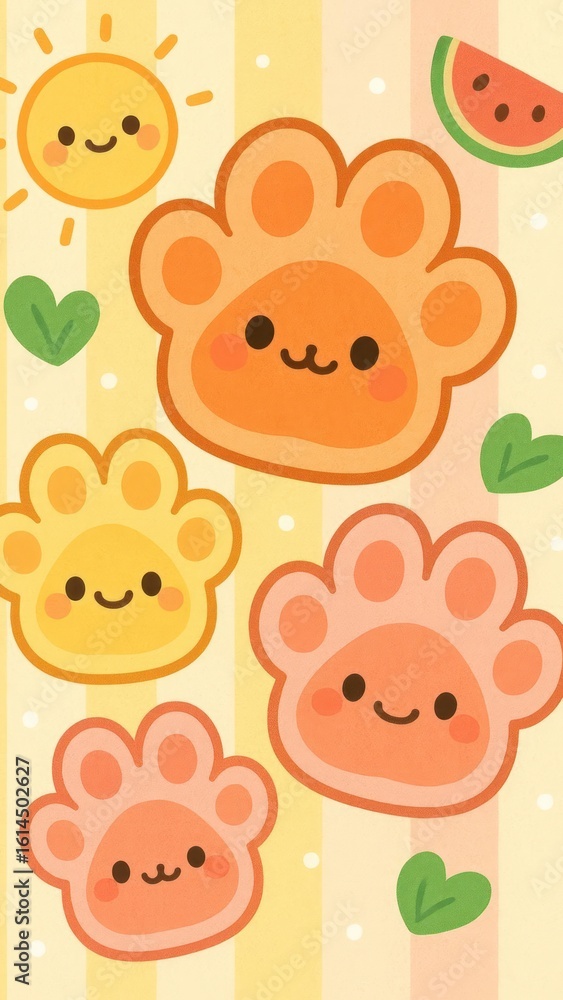Fototapeta premium Cute playful paw prints wallpaper.