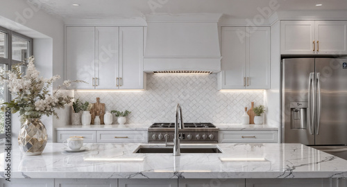 modern kitchen interior with fireplace