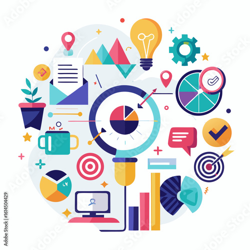 Business analytics and data visualization concept with charts and graphs