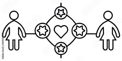 Two women sharing connection with stars and heart representing relationships