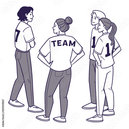 Diverse group of people in matching team shirts discussing ideas