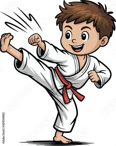 young boy practicing karate. Transparent png vector