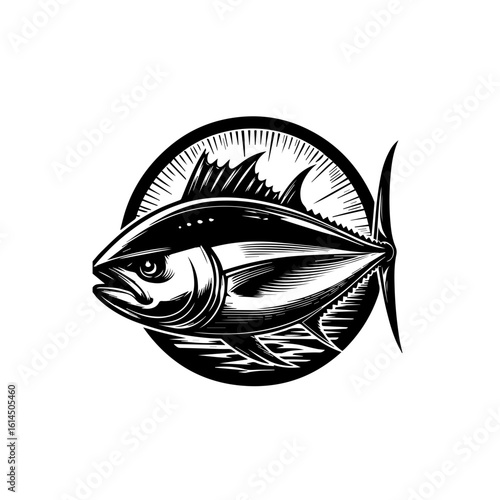 Black and White Tuna Fish Emblem.