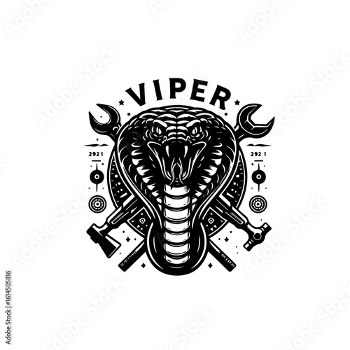 Fierce Viper with Tools Emblem Design.
