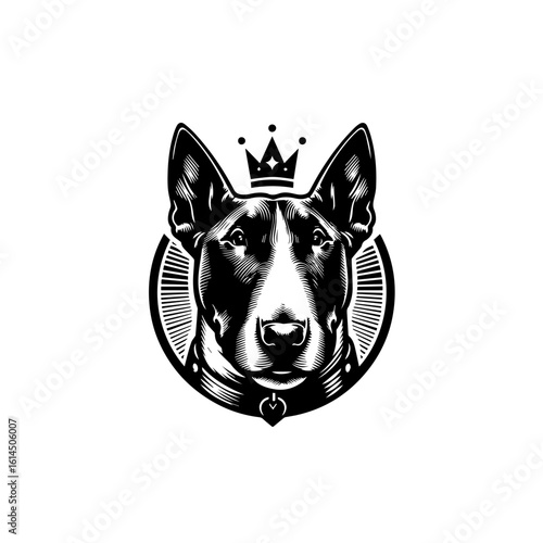 Regal Bull Terrier King Crowned Emblem.