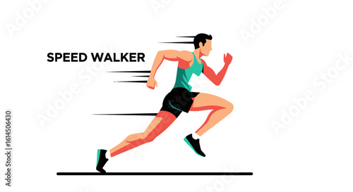 Speed walker concept. Illustration of a fit athlete engaging in fast-paced walking or running exercise. Vector illustration.