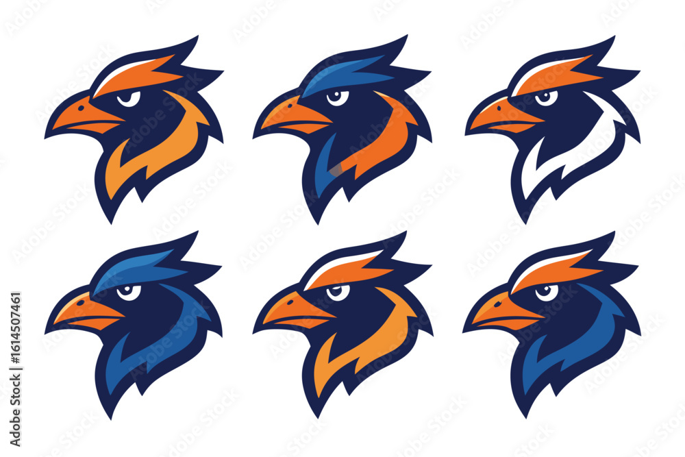 Fototapeta premium Vector art of a collection of stylized eagle head logos with varied color palettes isolated on white background