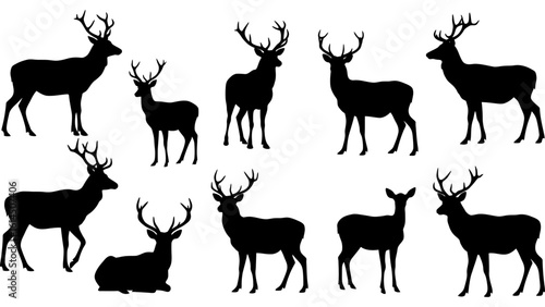 Set of deer silhouette illustration. Deer icon set vector design.