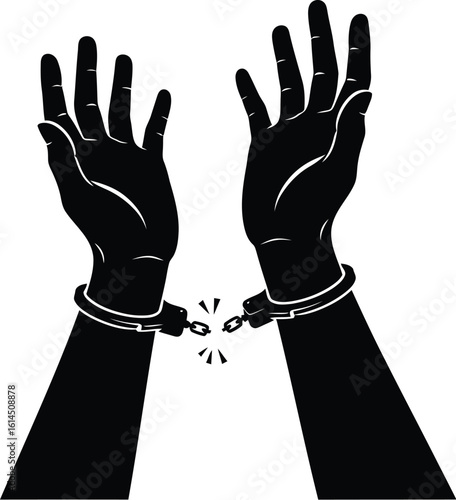 Vector art of hands in handcuffs symbolize arrest and loss of freedom