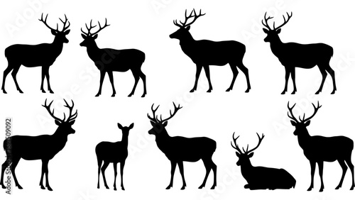 Set of deer silhouette illustration. Deer icon set vector design.