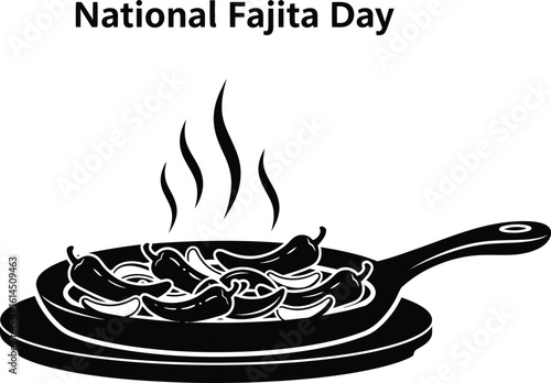Vector art of a sizzling pan of fajitas celebrates national fajita day