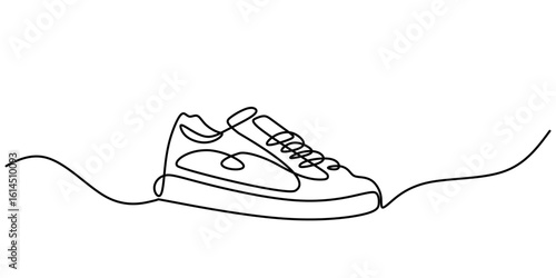 Continuous one line drawing of a sneaker symbolizing urban street style, casual fashion and active lifestyle.