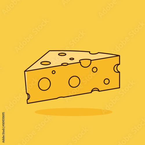 Cartoon cheese wedge with holes and a dark outline, casting a soft shadow.