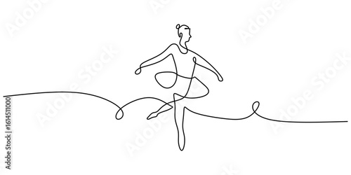 Ballet dancer in a fluid pose one line drawing, symbolizing discipline, movement, and creative spirit.