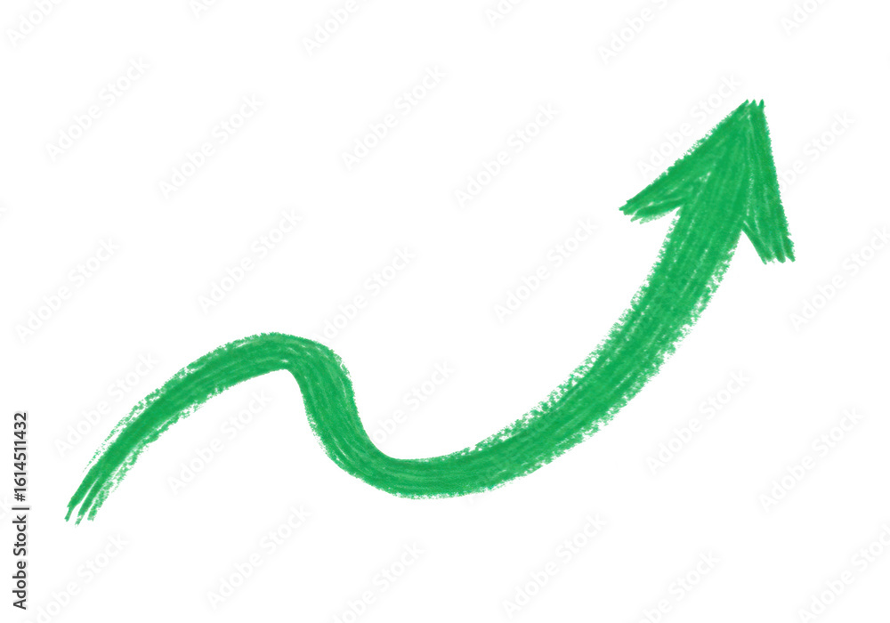A vibrant green arrow curving upwards, symbolizing growth and positive progress, isolated on a transparent background A vibrant green arrow curving upwards, symbolizing growth and positive progress, isolated on a transparent background