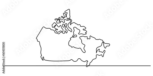 Canada map continuous one line drawing, representing Canadian geography and national identity.