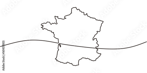 France map one line drawing. Vector illustration of a continuous single outline.