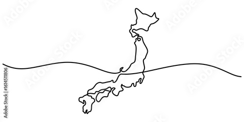 Japan map in continuous one line drawing. Minimalist vector illustration with editable stroke.