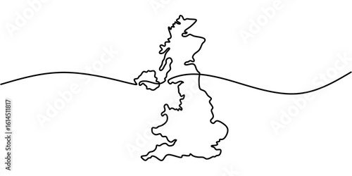 United Kingdom map in a one line drawing style.