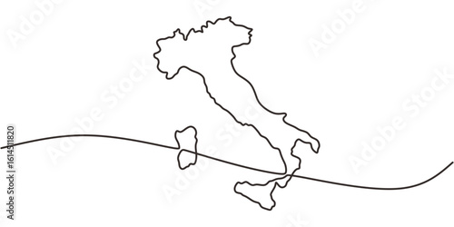Continuous one line drawing of Italy map outline. Minimalist vector design for travel or food themes.