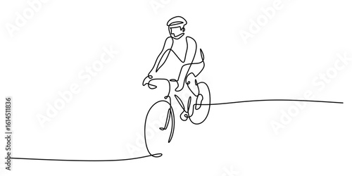 One continuous line drawing of a person cycling. Minimalist vector illustration.