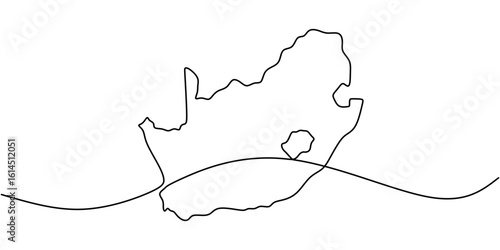 Single continuous line drawing of a South Africa map. Simple vector illustration design element.