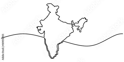 India map outline continuous line drawing. National geography and travel concept. Vector illustration.