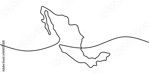 One continuous line drawing of a Mexico map. Minimalist vector illustration with editable stroke.