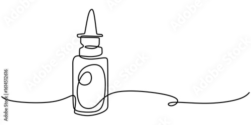 Nasal spray bottle one line drawing. Vector illustration minimalist design element.