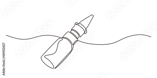 Single continuous line drawing of a nasal spray. Simple design element with editable stroke.