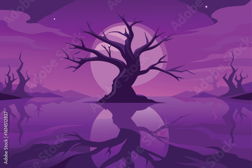 Purple Landscape with Bare Tree