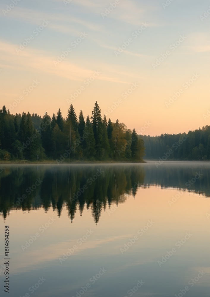 Fototapeta premium Serene forest lake reflection.