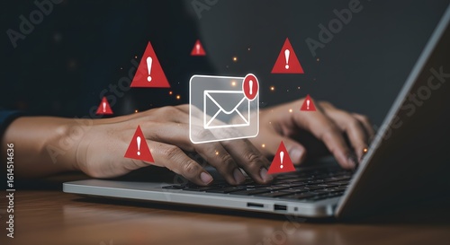 Email Security Alert: Phishing, Spam, or Malware Warning on Laptop