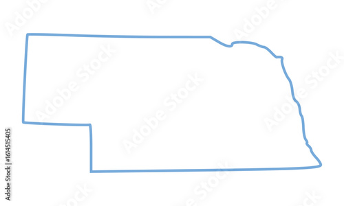 A blue outline of the state of Nebraska on white background	