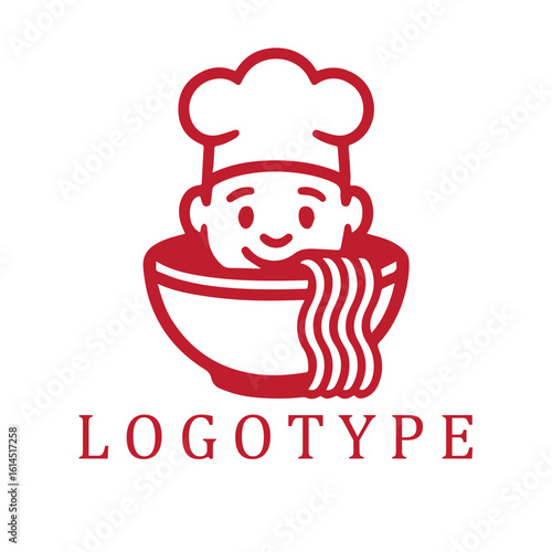 Wallpaper Mural Minimalist RED-and-white logo of a cheerful chef’s face peeking out from behind a steaming bowl of noodles, illustrated in a modern flat style with bold lines and playful proportions. Torontodigital.ca