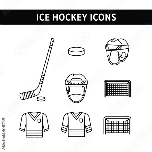 Hockey equipment icons ice hockey stick