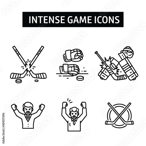 Hockey game icons sticks puck