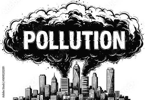 Pollution in city concept illustration showing environmental issues and air pollution problems in urban areas