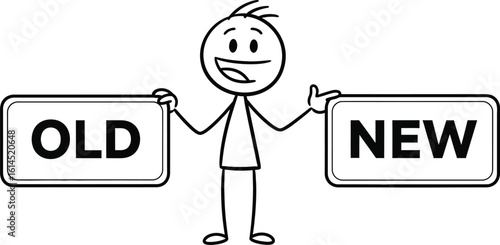 Old versus new comparison stick figure illustration concept of change and transformation process