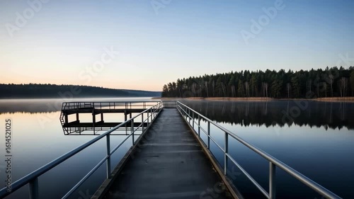 Wallpaper Mural Calm lake with pier and forest reflecting in water on a peaceful morning. Torontodigital.ca