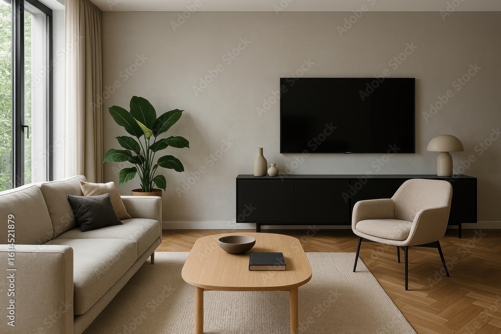 Fototapeta premium Modern minimalist living room design.