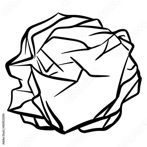 Simple Line Art Crumpled Paper Ball Shape Graphic Illustration