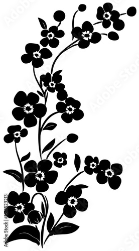 Floral Border Element Featuring Forget Me Not Silhouette