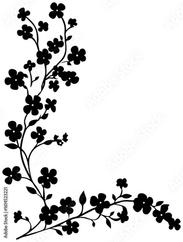 Botanical Corner Frame with Forget Me Not Silhouette