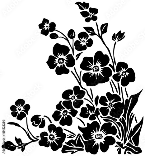 Botanical Corner Frame with Forget Me Not Silhouette