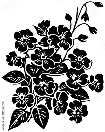 Forget me not flower corner border silhouette drawing